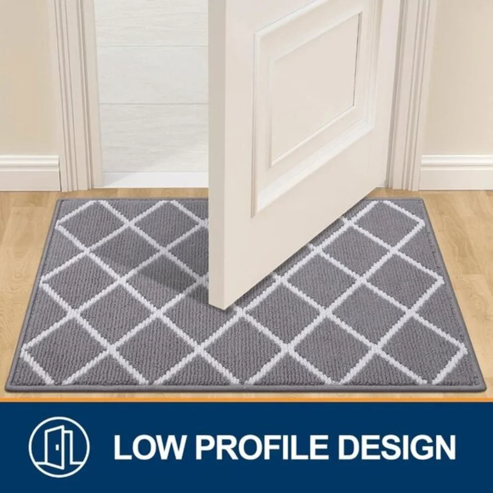 New 32x20In Indoor Door Mat, Low-Profile, Non-Slip, Washable Entry Rug - Grey